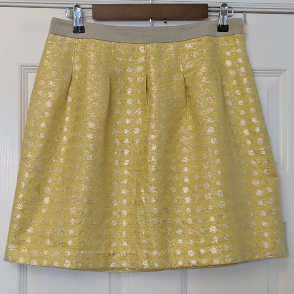 LOFT Yellow Metallic Dot A-Line Skirt